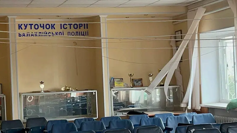 The police department building in Balakliia after the Russian withdrawal in September 2022