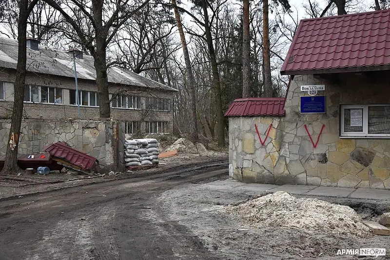Buildings of the "Promenysty" children's summer camp in Bucha after the Russian occupation