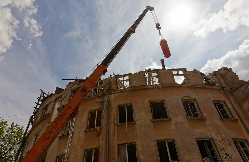 Damaged residential buildings on Stryiska Street in Lviv after the missile strike
