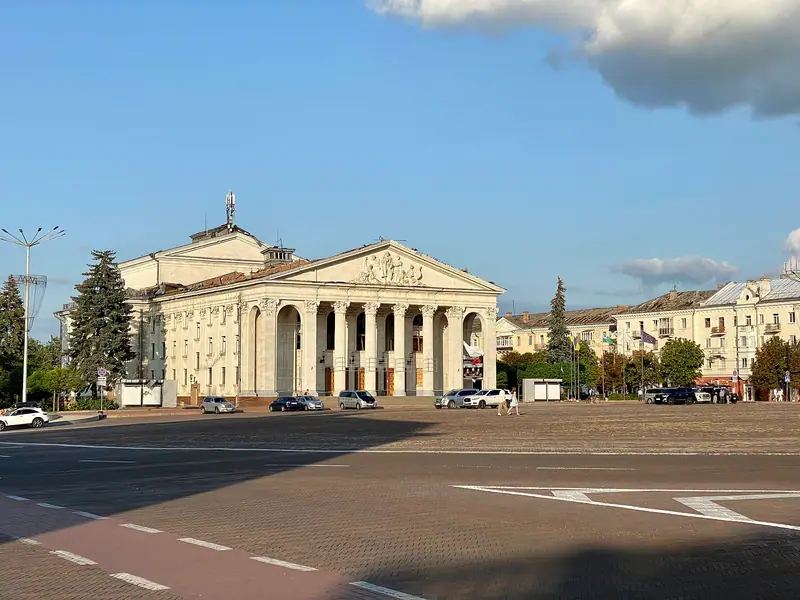 The Chernihiv Theatre of Music and Drama building three days after the missile strike