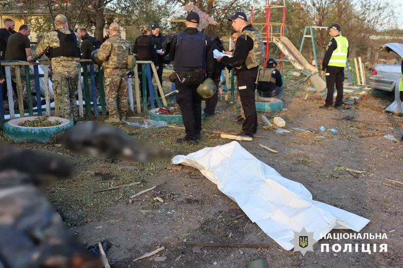 Destruction at the strike site in the village of Hroza