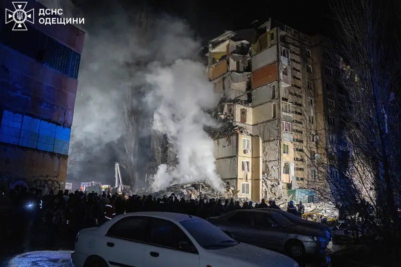 The nine-storey apartment building in Odesa after the drone strike